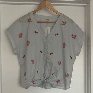 Lucky Brand Cream Dolman Sleeve Blouse with Tie Front